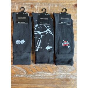NWT Steve Madden Mens Crew Socks LOT Black Gray Dice Paint Mom Tattoo 6-12.5 Art